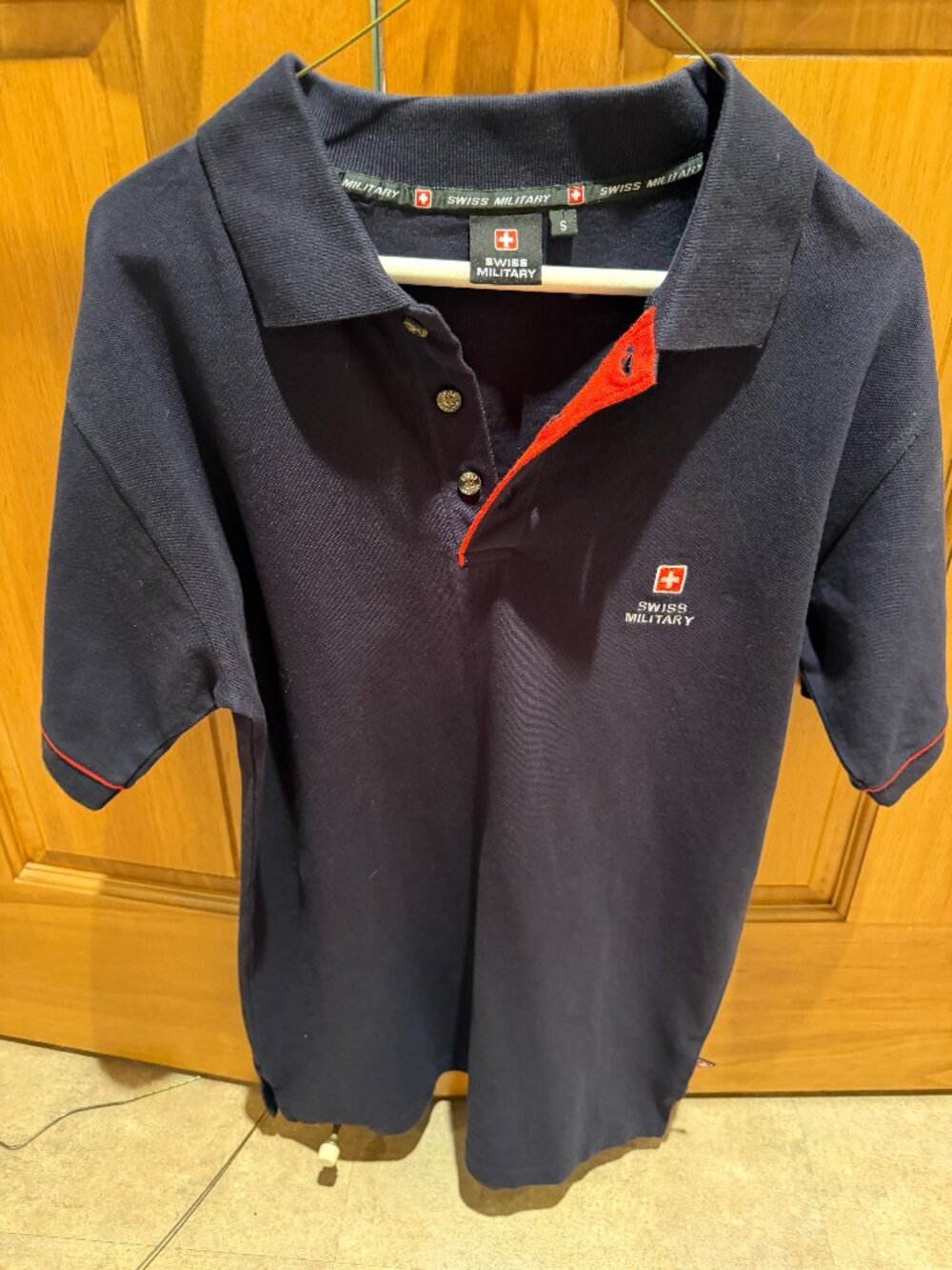 Swiss Military Polo Black Red Piping Swiss Military Logo on Front & Sleeve Small